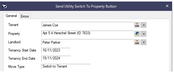 Send Utility Switch To Property Button Tenancy Details Section